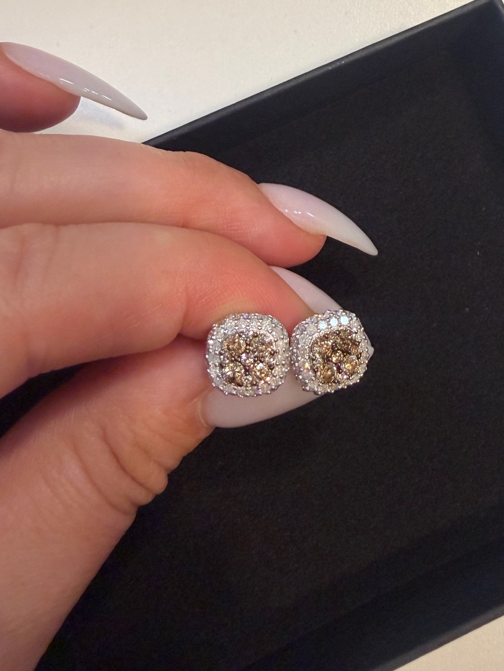 Diamond Halo Stud Earrings - White and Champagne -natural diamonds
